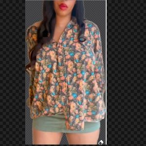 Flower Print Three-Quarter Sleeve Shirt